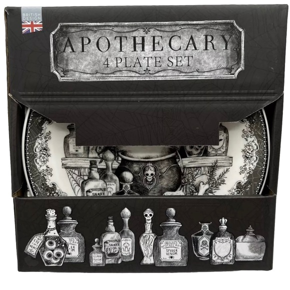 Eaton Fine Dining Halloween Apothecary Gothic Fun 8” Plates New Boxed Set of 4 - Picture 10 of 10